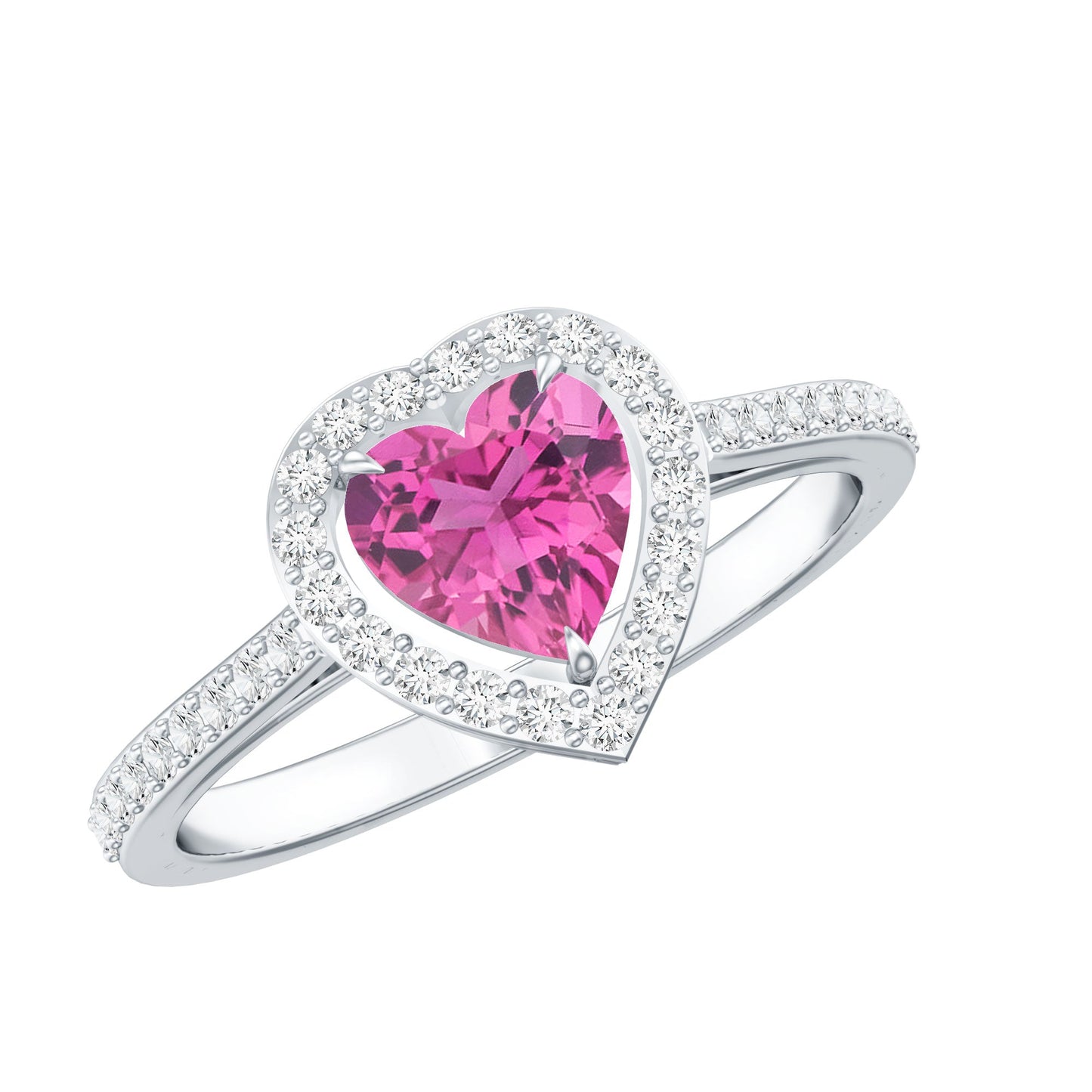Heart Shape Pink Tourmaline Engagement Ring with Diamond Halo