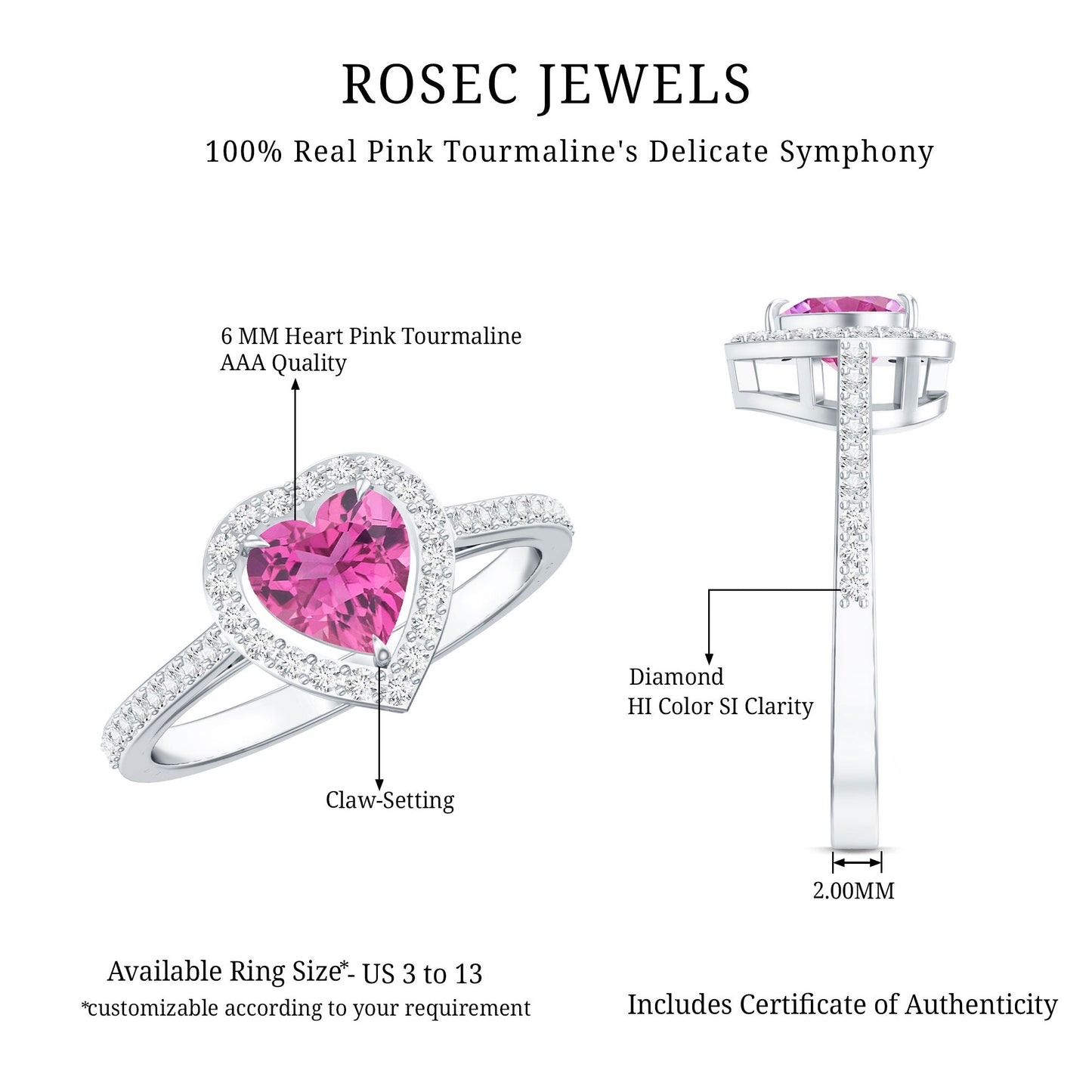 Heart Shape Pink Tourmaline Engagement Ring with Diamond Halo