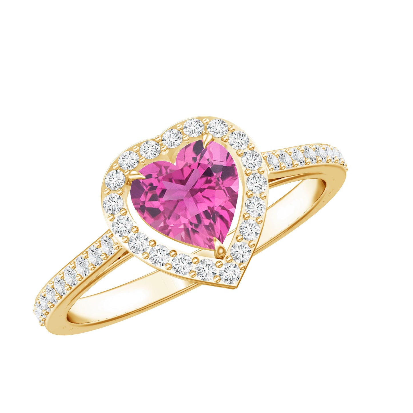 Heart Shape Pink Tourmaline Engagement Ring with Diamond Halo