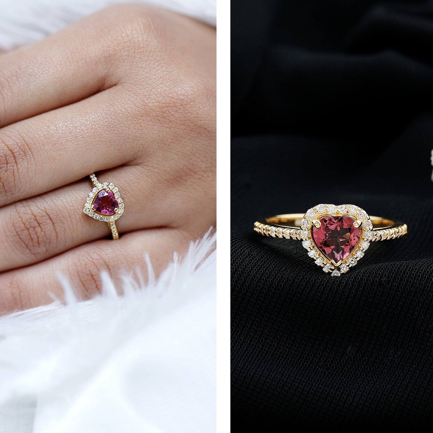 Heart Shape Pink Tourmaline Engagement Ring with Diamond Halo