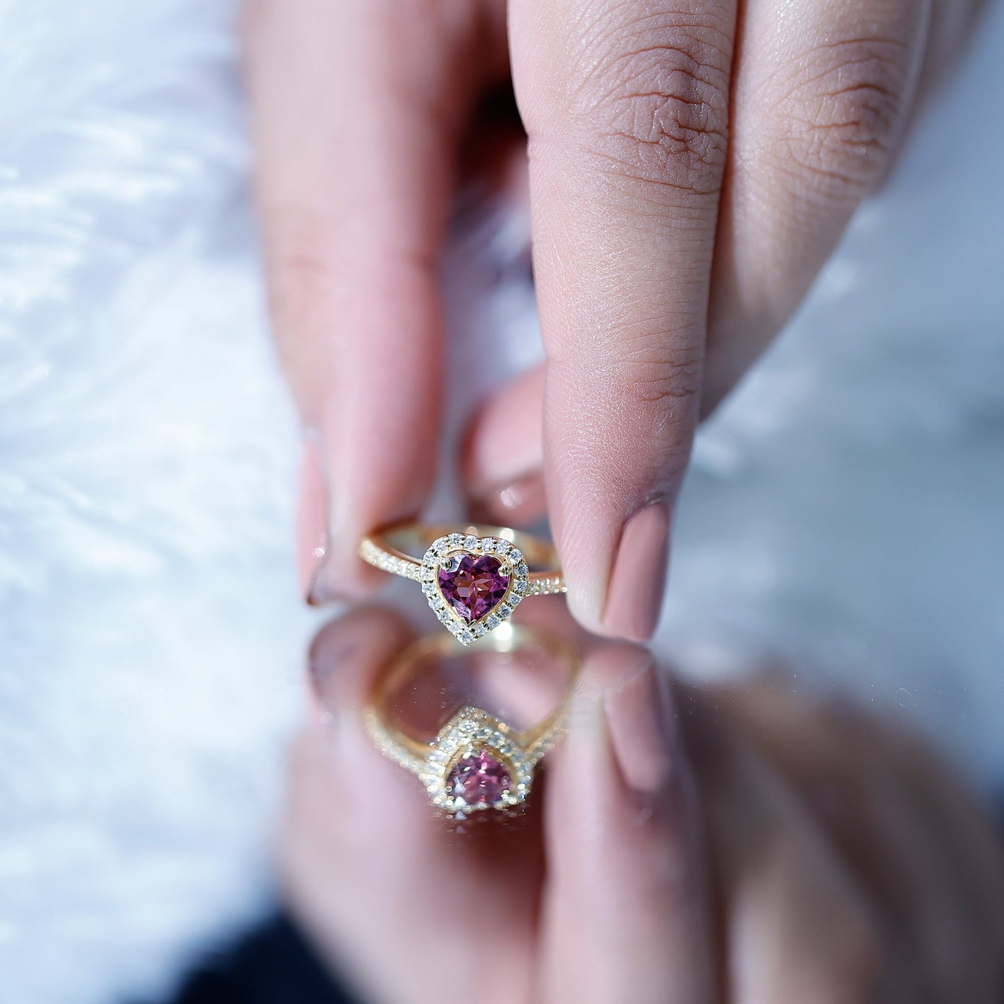 Heart Shape Pink Tourmaline Engagement Ring with Diamond Halo