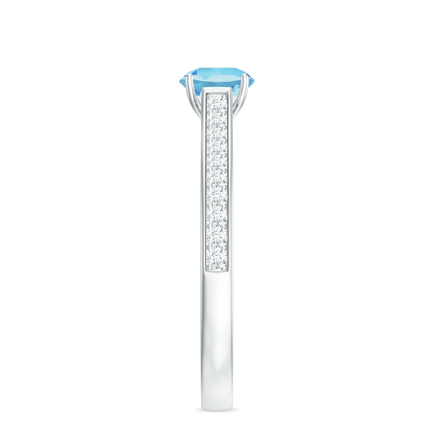 Certified Real Aquamarine Solitaire Ring with Diamond Side Stones