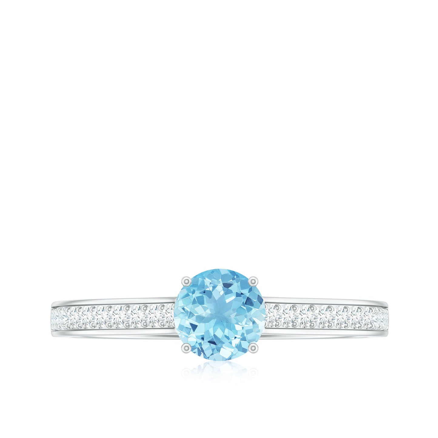 Certified Real Aquamarine Solitaire Ring with Diamond Side Stones