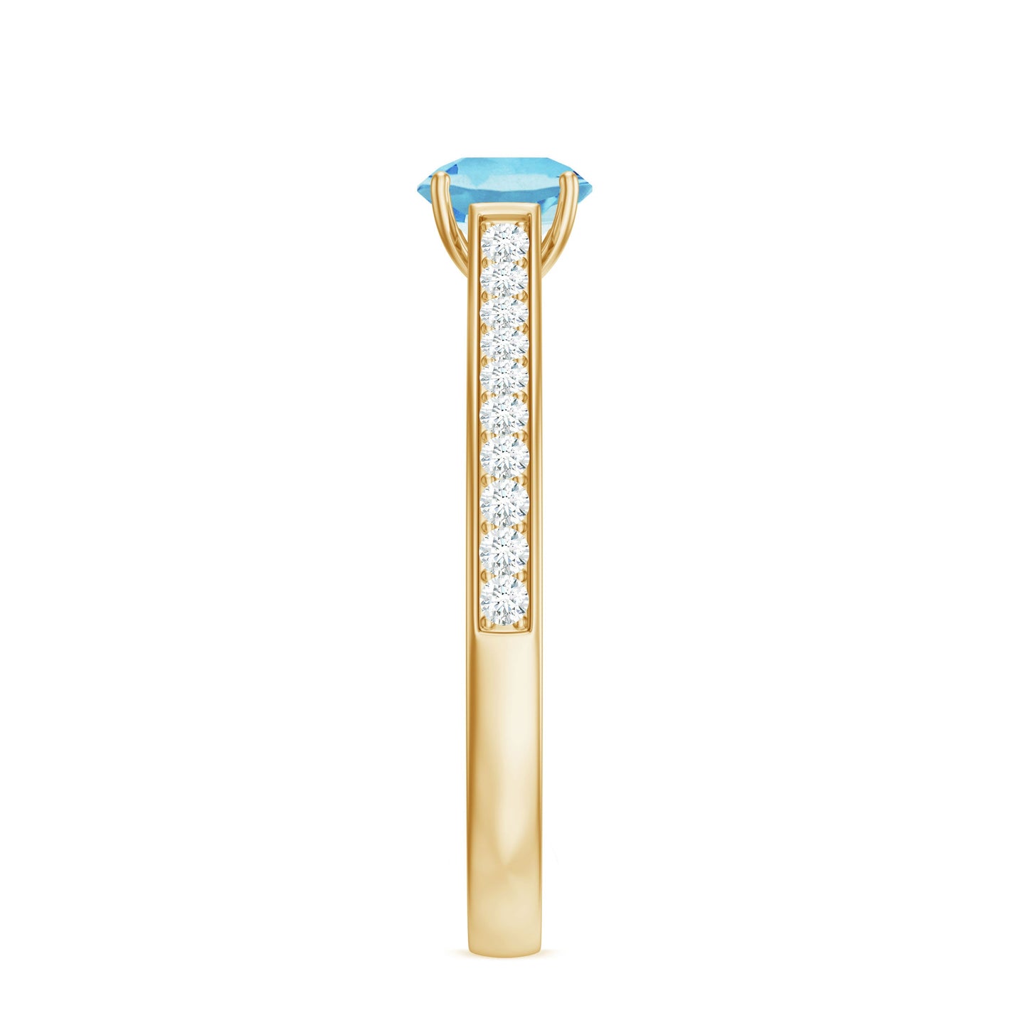 Certified Real Aquamarine Solitaire Ring with Diamond Side Stones