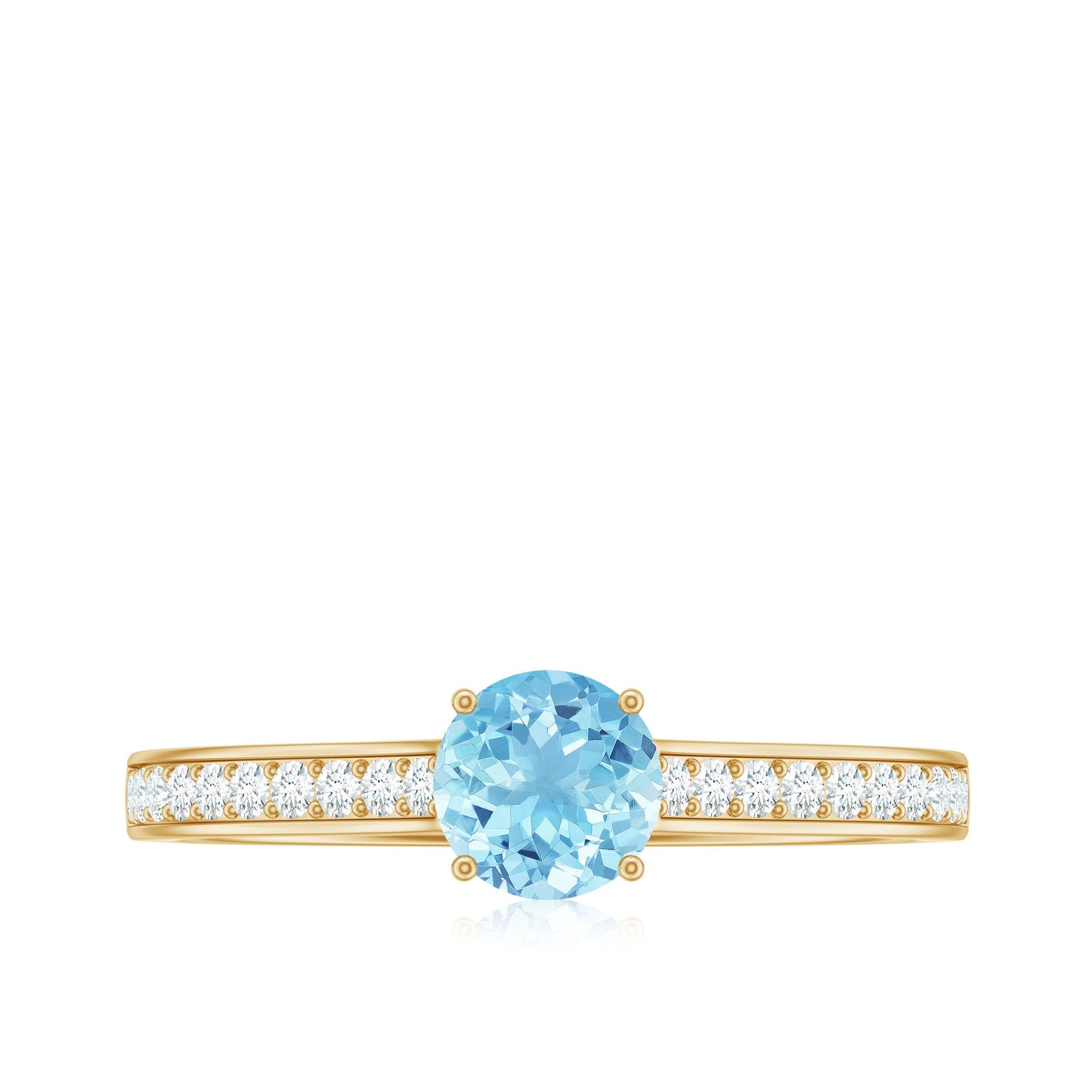 Certified Real Aquamarine Solitaire Ring with Diamond Side Stones