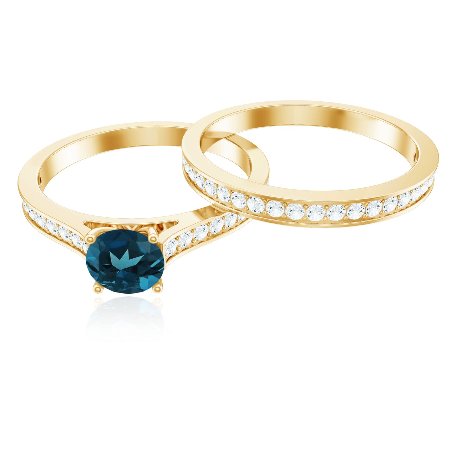 0.6 Carat London Blue Topaz Classic Engagement Ring with Diamond Wedding band