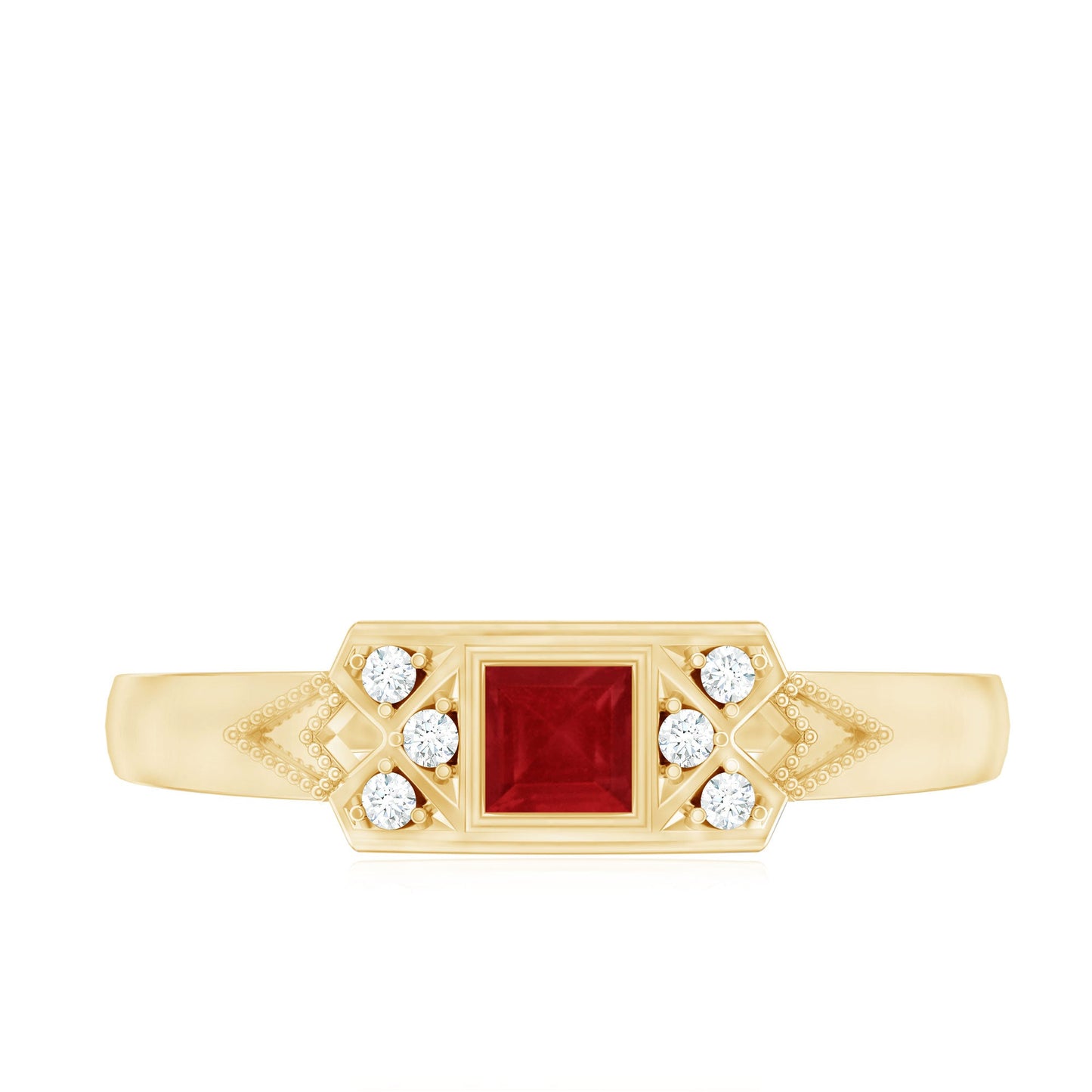 Art Deco Princess Cut Ruby Promise Ring with Diamond