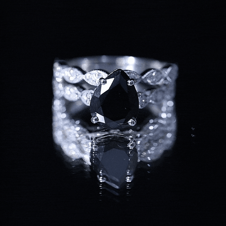 Certified 4.8 Carat Lab Grown Black Diamond Engagement Ring with Wedding Band
