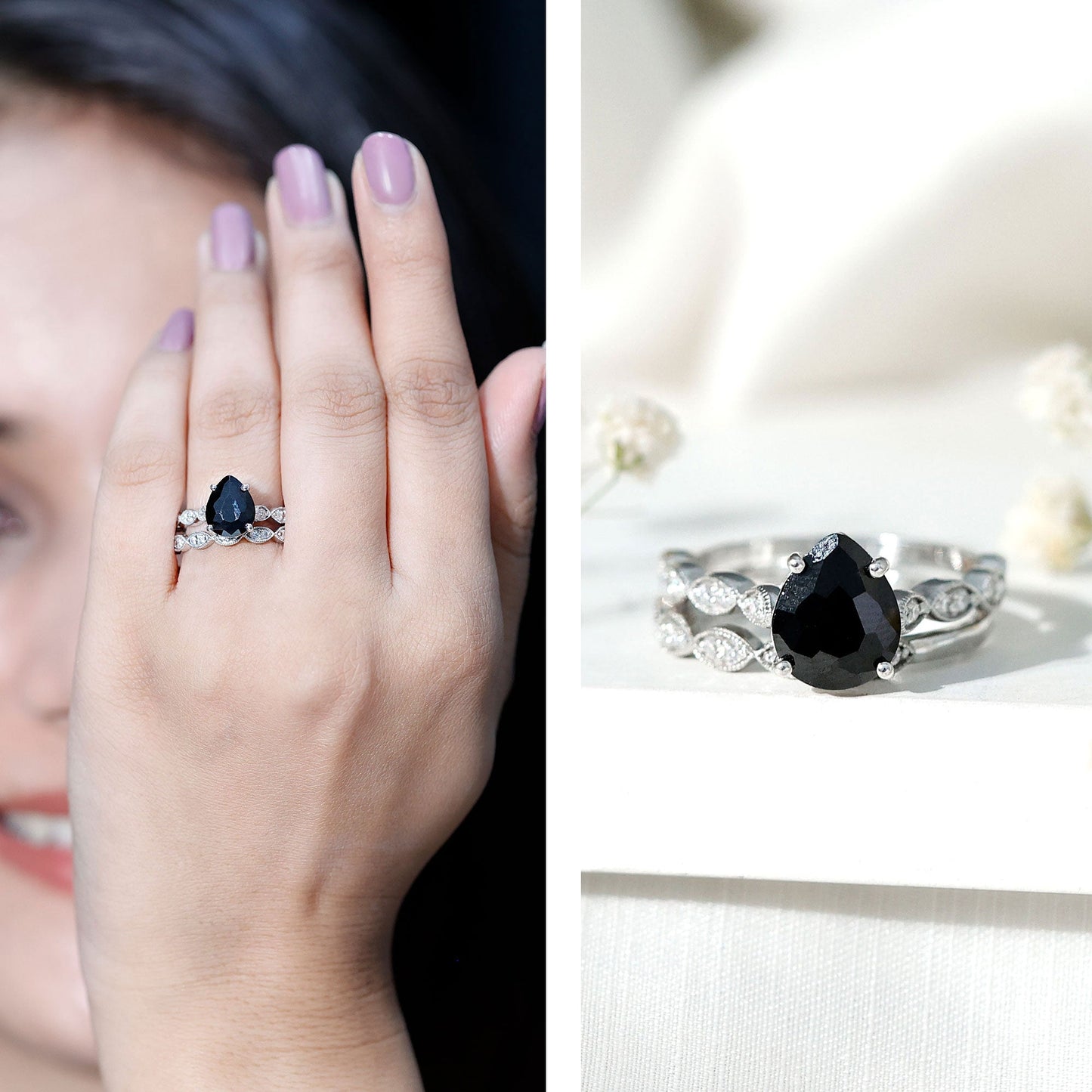 Certified 4.8 Carat Lab Grown Black Diamond Engagement Ring with Wedding Band