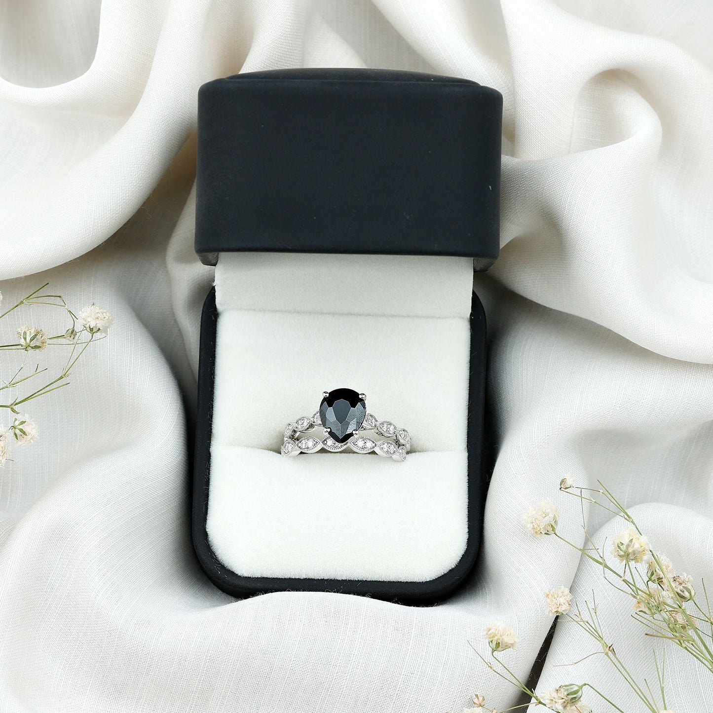 Certified 4.8 Carat Lab Grown Black Diamond Engagement Ring with Wedding Band