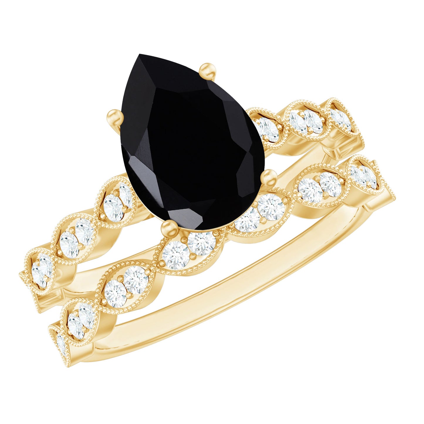 Certified 4.8 Carat Lab Grown Black Diamond Engagement Ring with Wedding Band