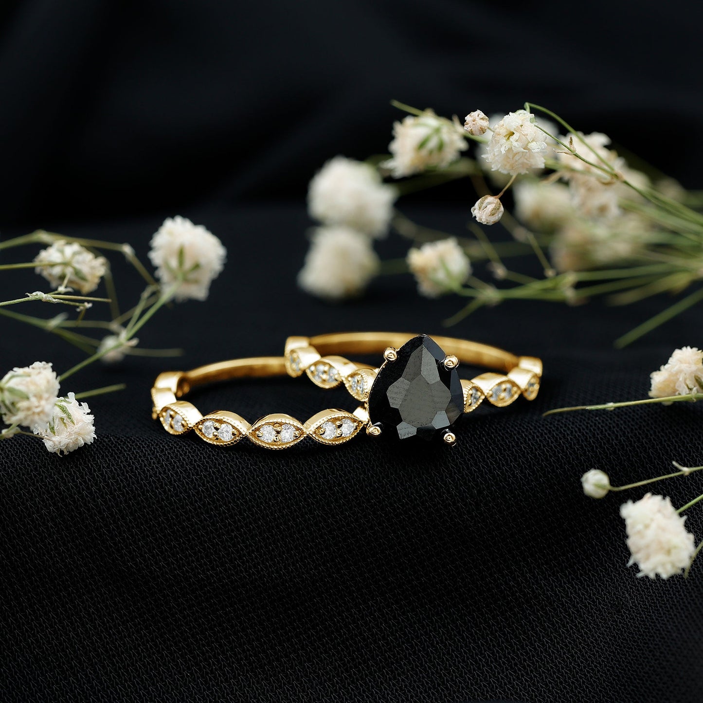 Certified 4.8 Carat Lab Grown Black Diamond Engagement Ring with Wedding Band