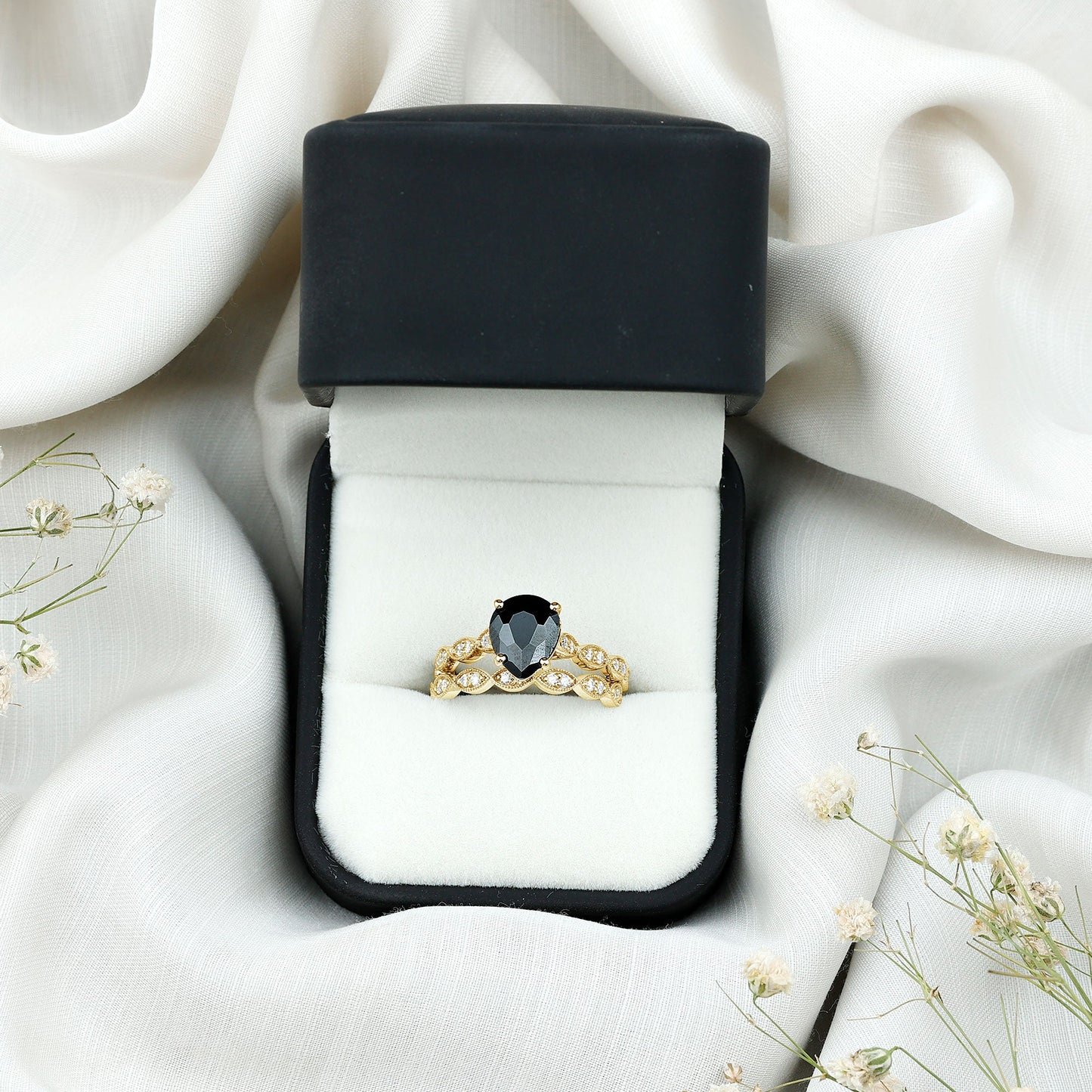 Certified 4.8 Carat Lab Grown Black Diamond Engagement Ring with Wedding Band