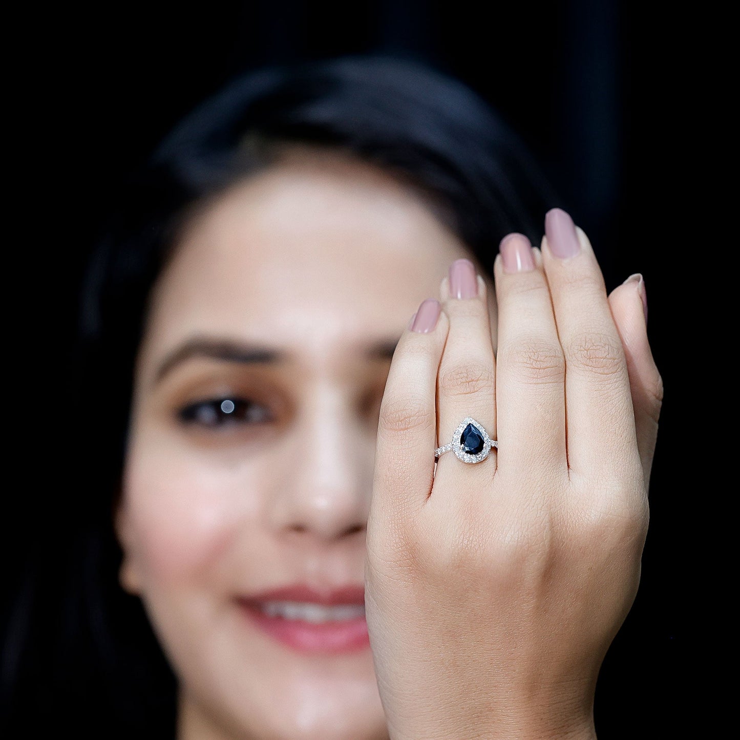 Certified 0.85 Carat Lab Grown Black Diamond Teardrop Engagement Ring with White Diamond