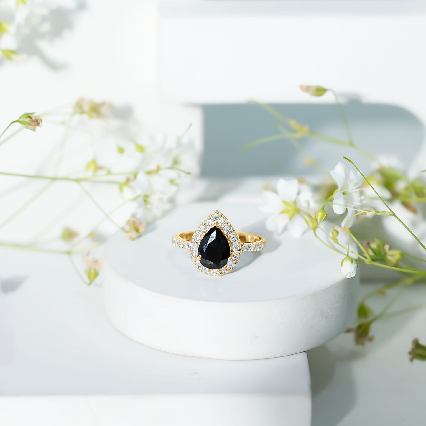 Certified 0.85 Carat Lab Grown Black Diamond Teardrop Engagement Ring with White Diamond
