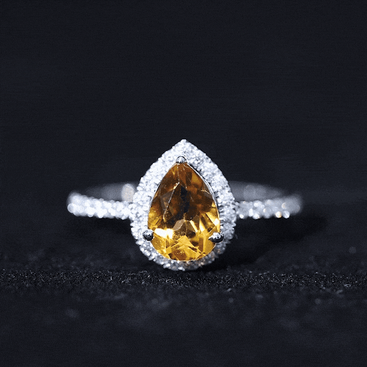 1 Carat Natural Pear Shape Citrine Engagement Ring with Diamond Halo