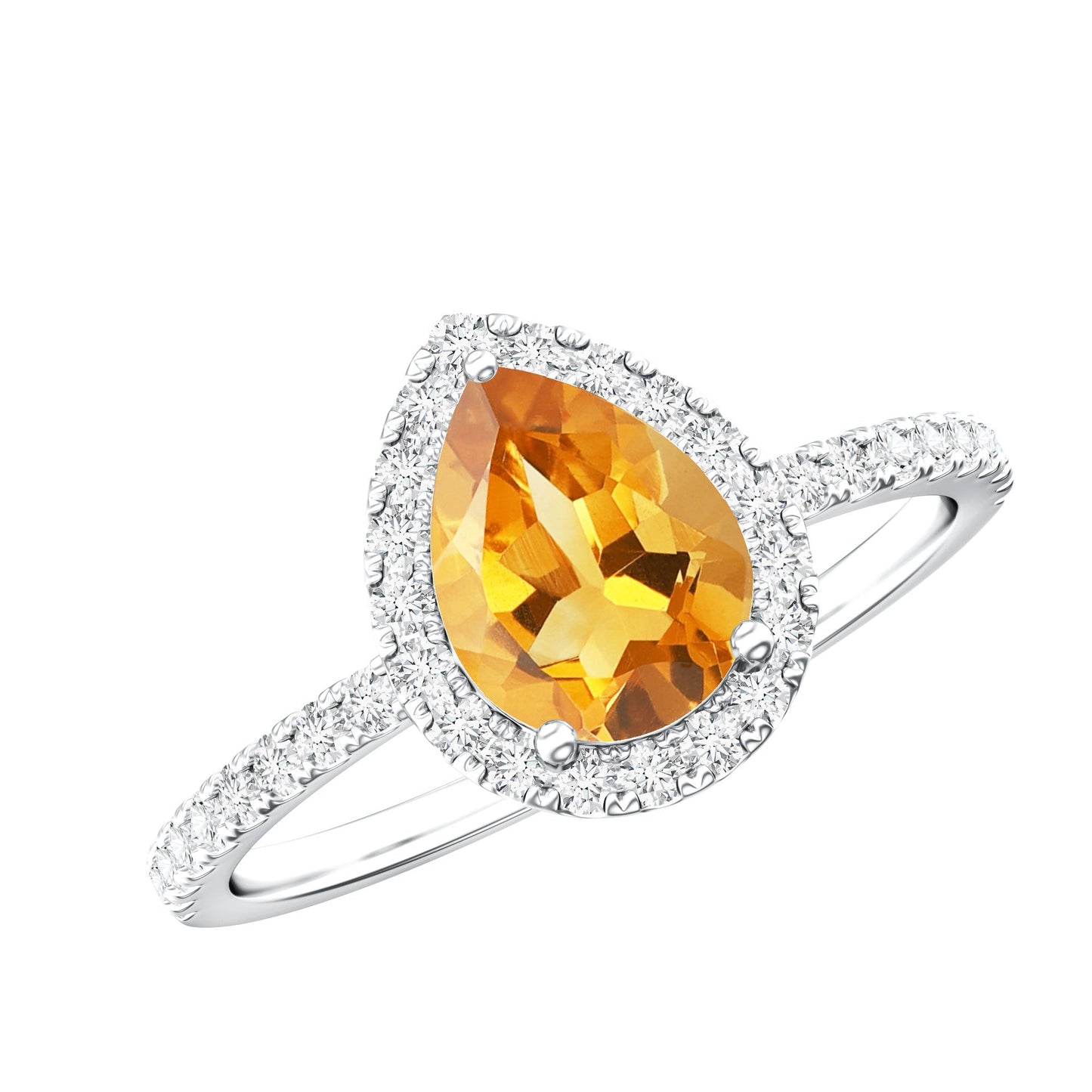 1 Carat Natural Pear Shape Citrine Engagement Ring with Diamond Halo