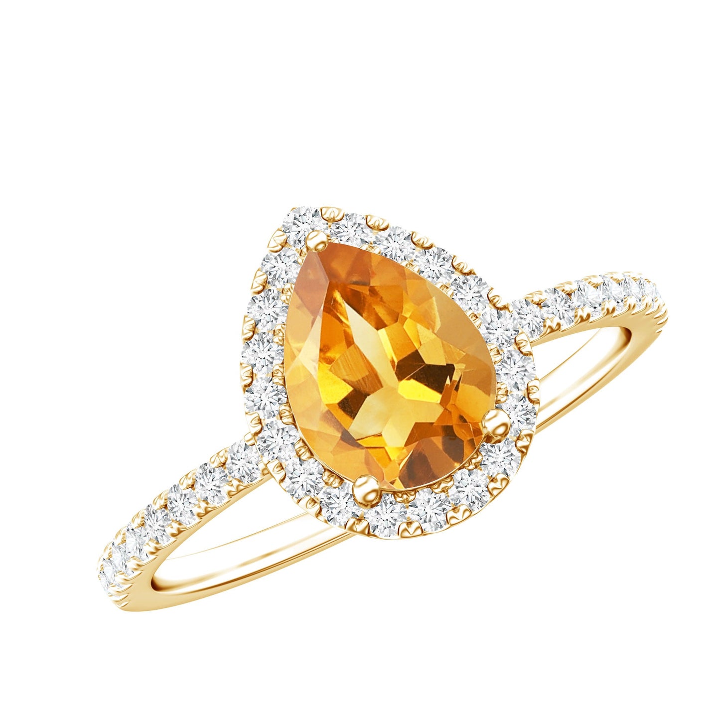 1 Carat Natural Pear Shape Citrine Engagement Ring with Diamond Halo