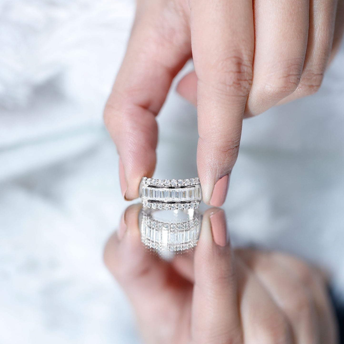 Certified Moissanite Wide Wedding Band Ring