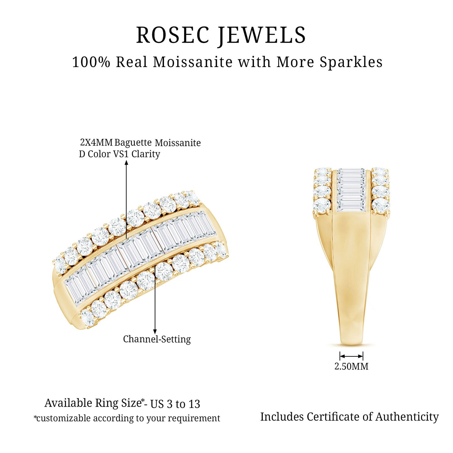 Certified Moissanite Wide Wedding Band Ring