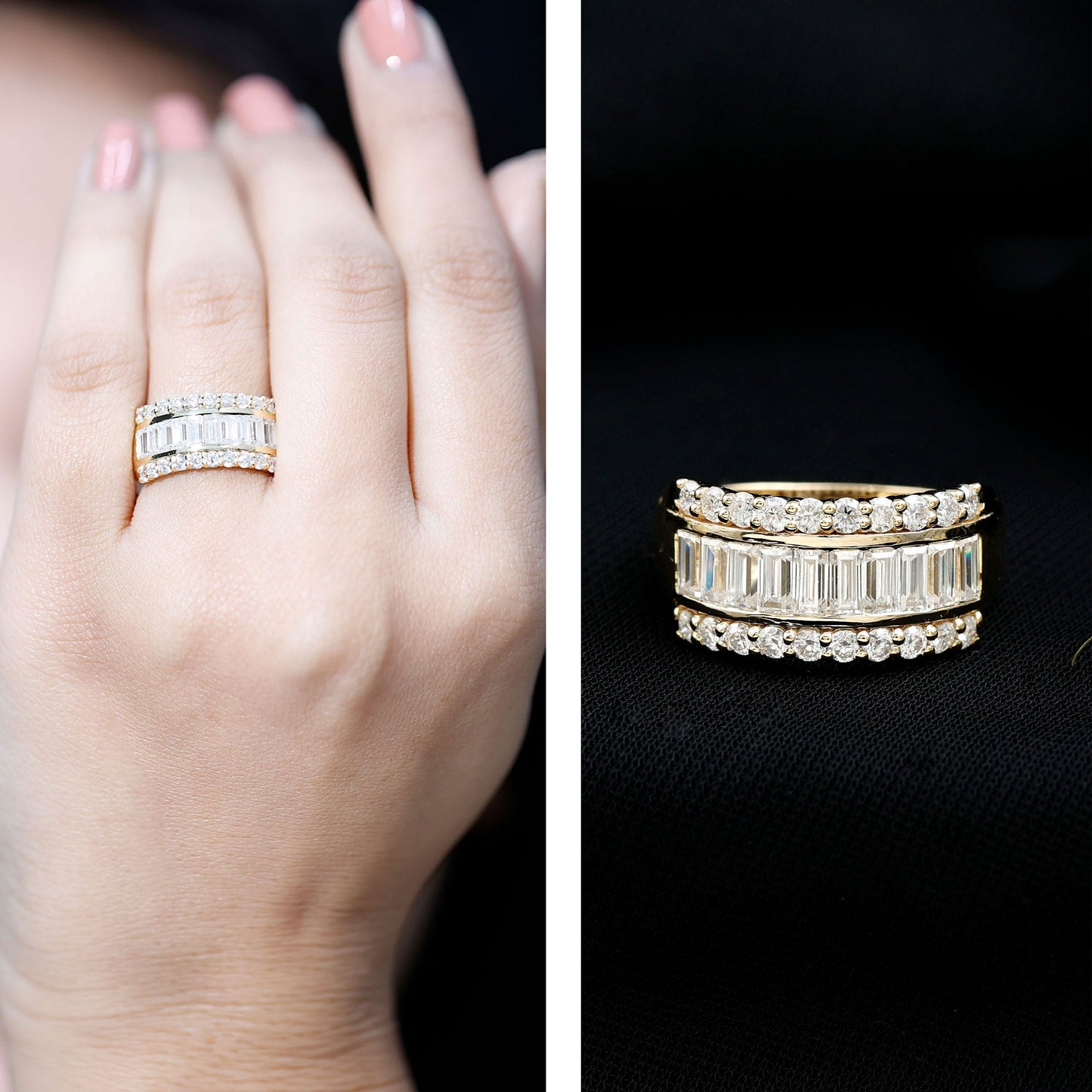 Certified Moissanite Wide Wedding Band Ring