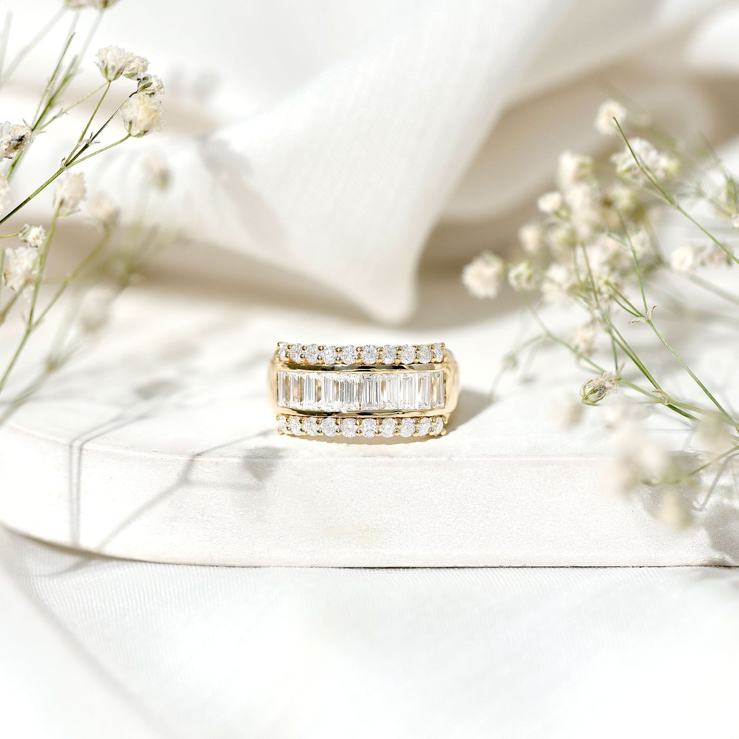 Certified Moissanite Wide Wedding Band Ring