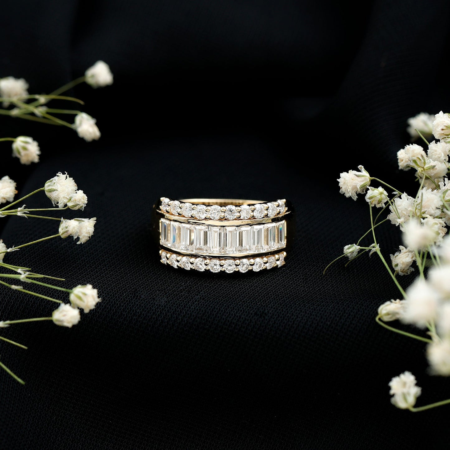 Certified Moissanite Wide Wedding Band Ring