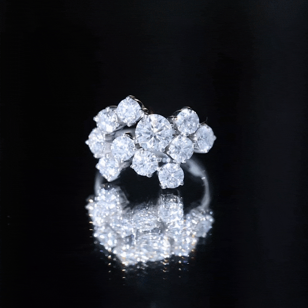 Certified Round Moissanite Cluster Engagement Ring for Women