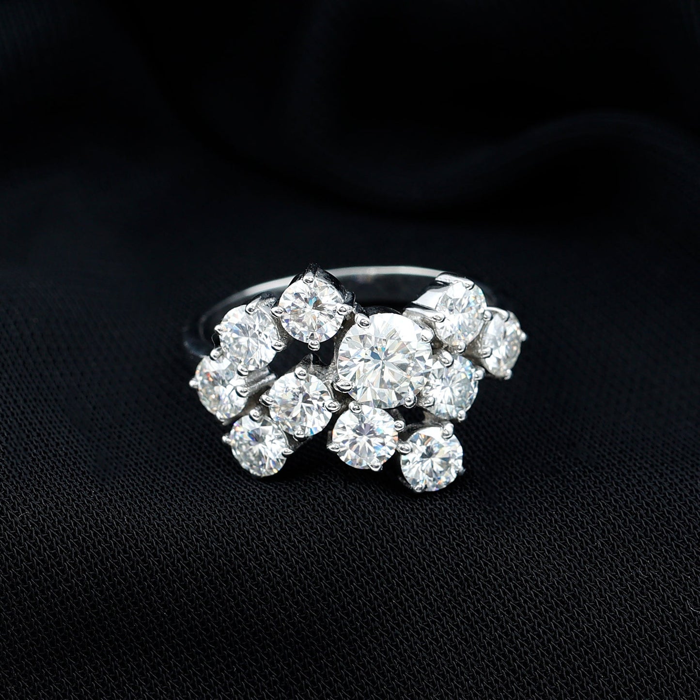 Certified Moissanite Cluster Statement Ring in Silver