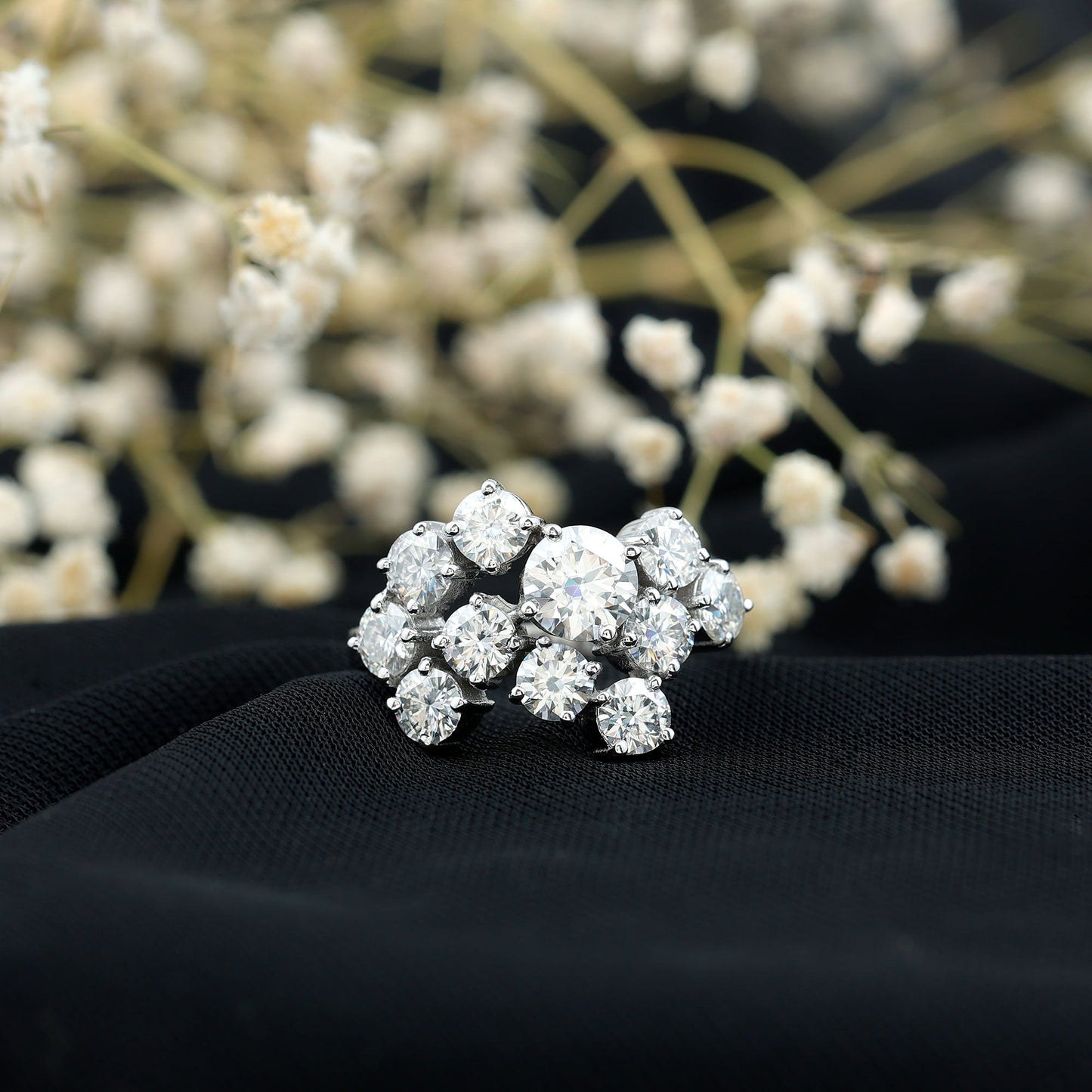 Certified Round Moissanite Cluster Engagement Ring for Women