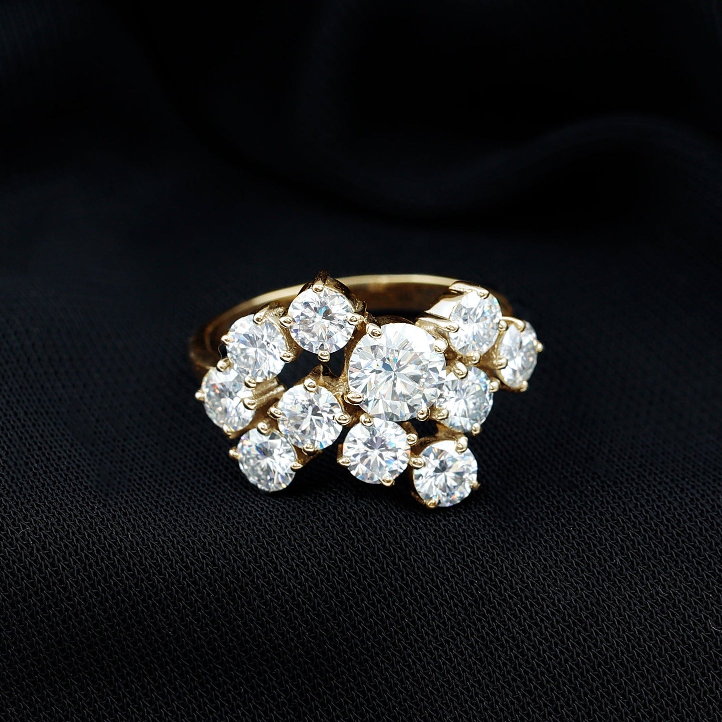 Certified Round Moissanite Cluster Engagement Ring for Women