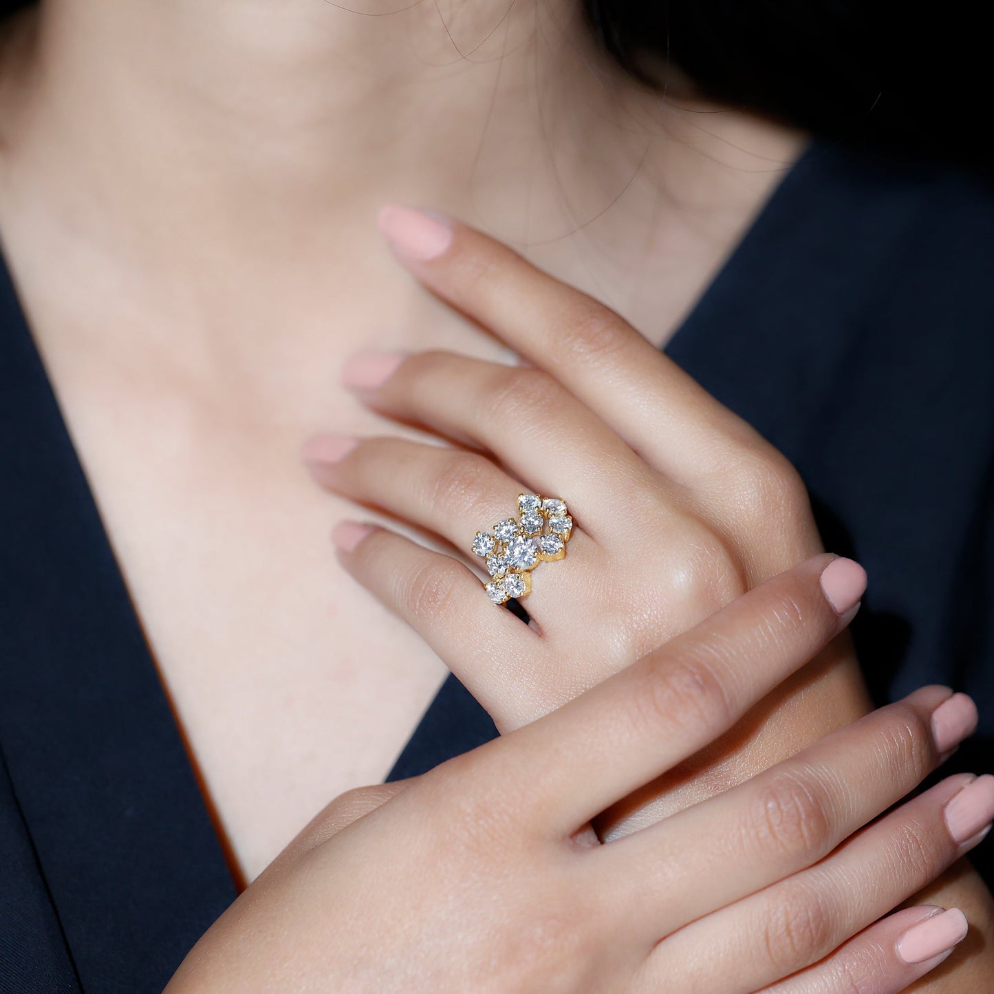 Certified Moissanite Cluster Statement Ring in Silver