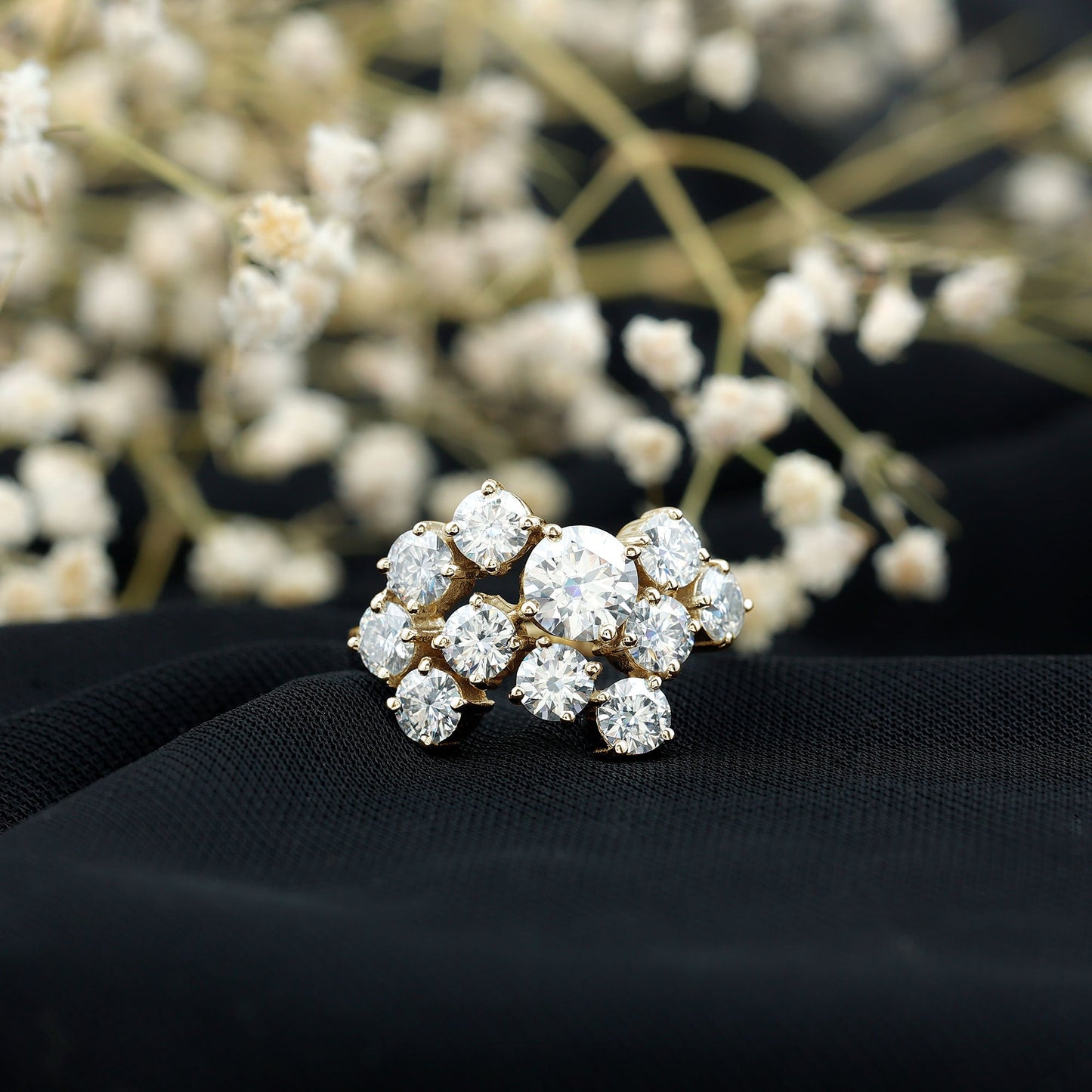 Certified Round Moissanite Cluster Engagement Ring for Women