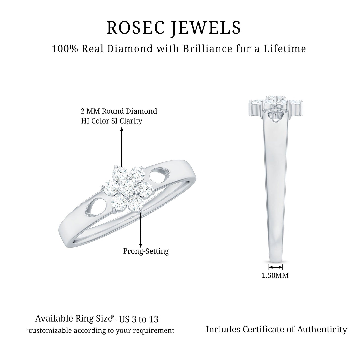 Nature Inspired Diamond Flower Promise Ring for Proposal