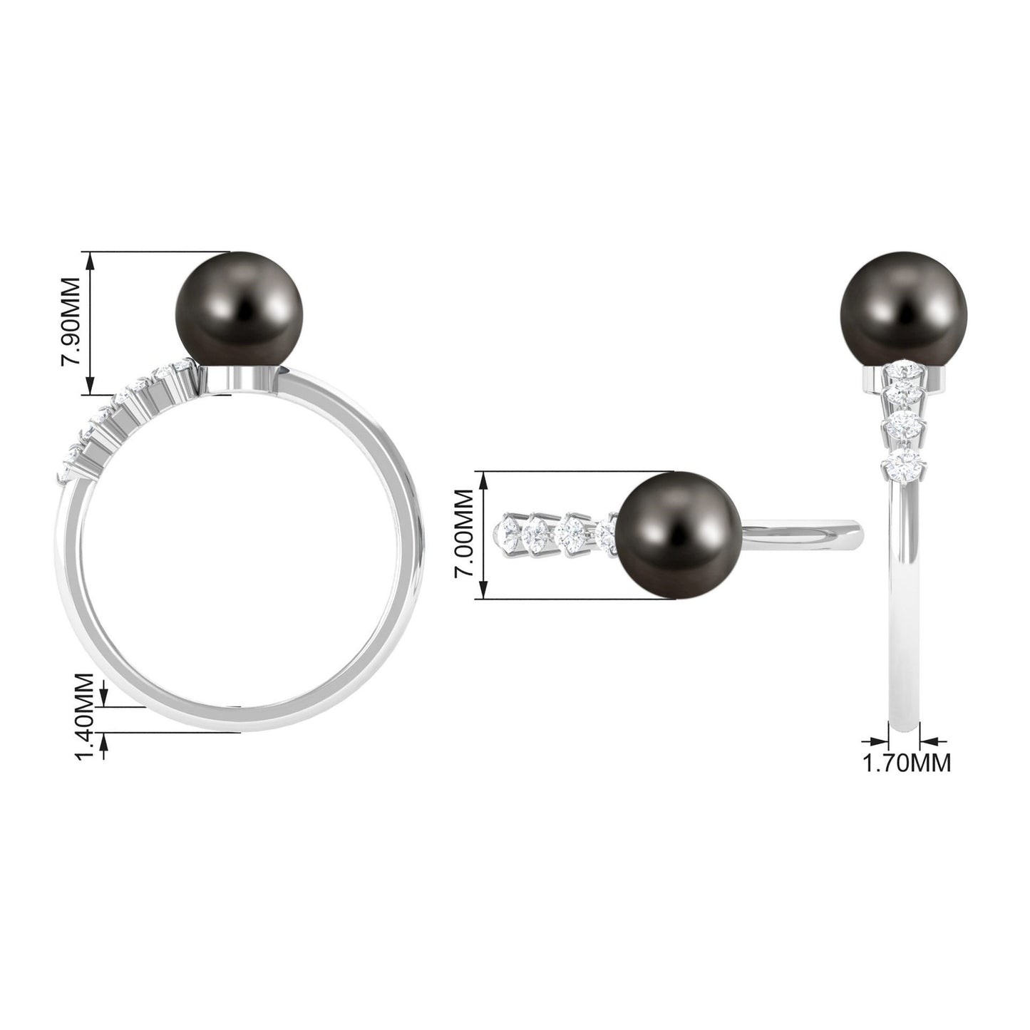 Designer Tahitian Pearl Solitaire Engagement Ring with Diamond