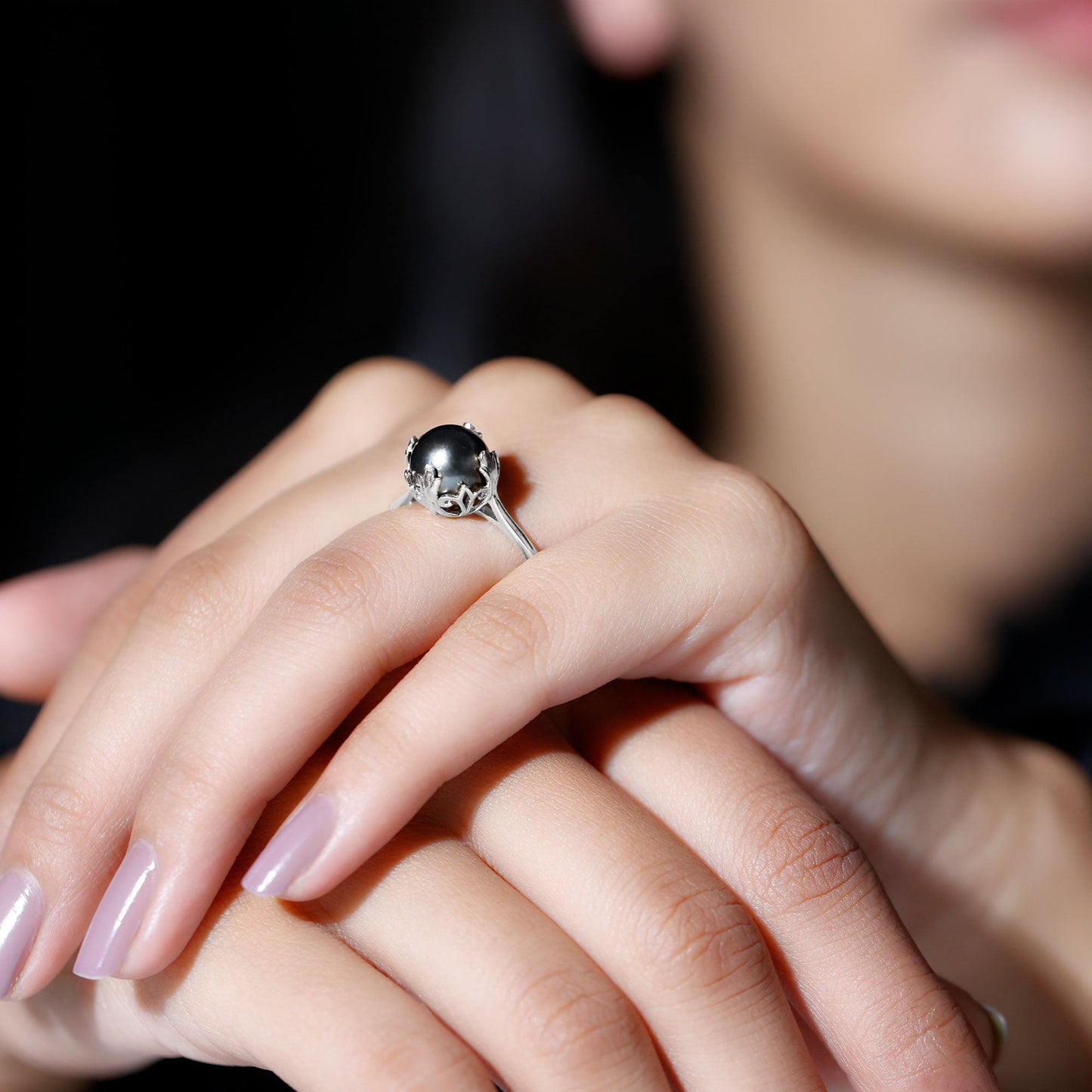 Handpicked Genuine Black Tahitian Pearl Engagement Ring