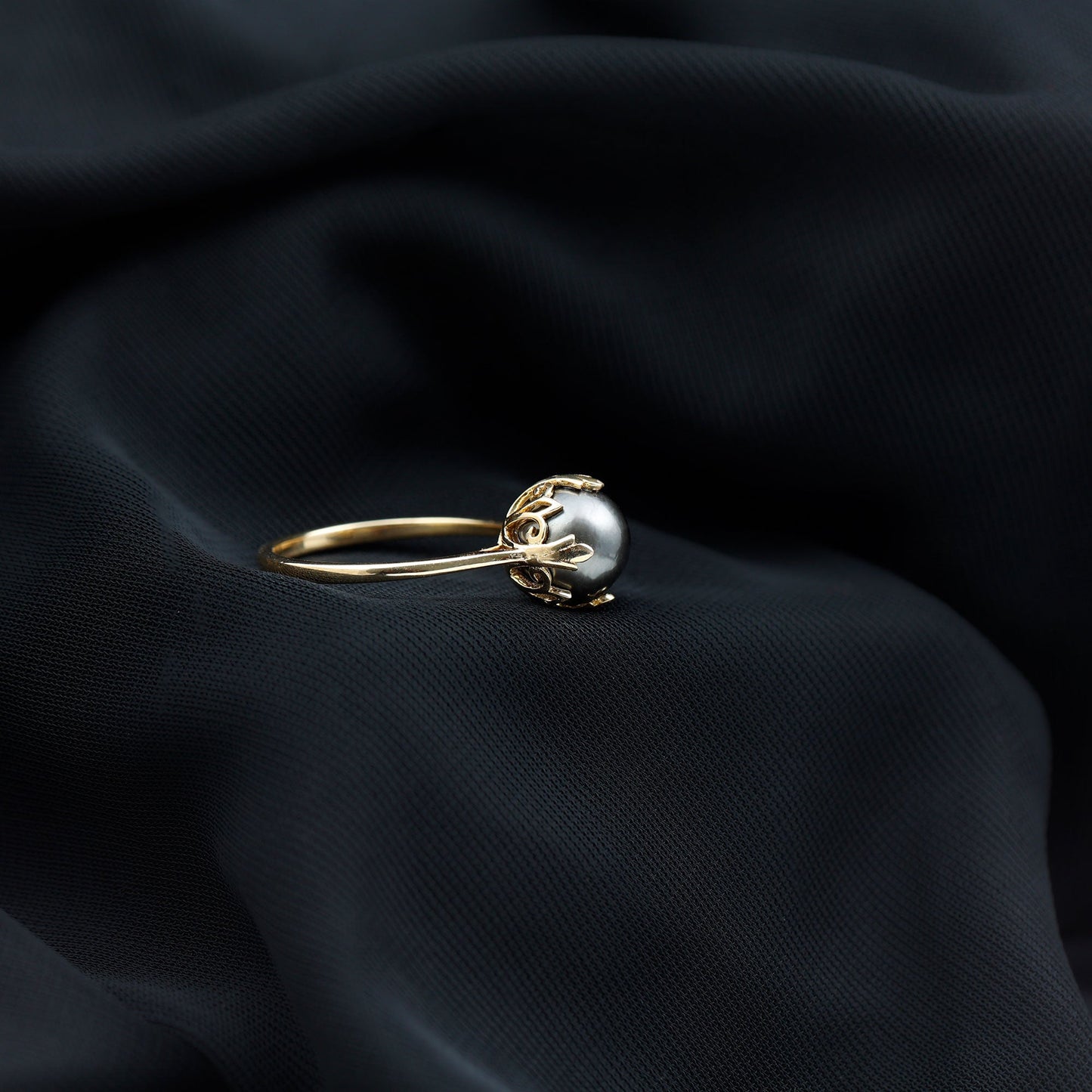 Handpicked Genuine Black Tahitian Pearl Engagement Ring