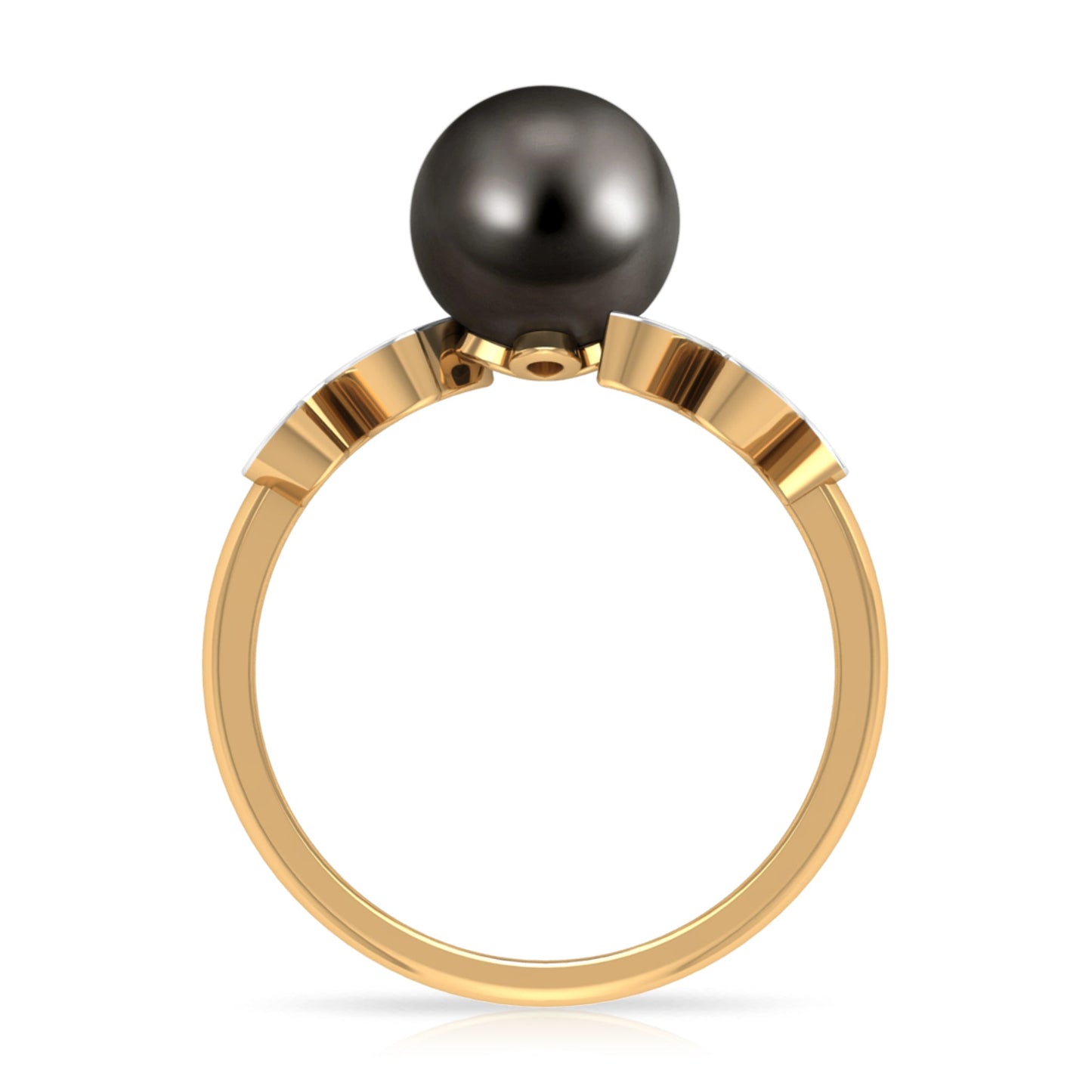 Tahitian Black Pearl and Diamond Leaf Minimal Engagement Ring