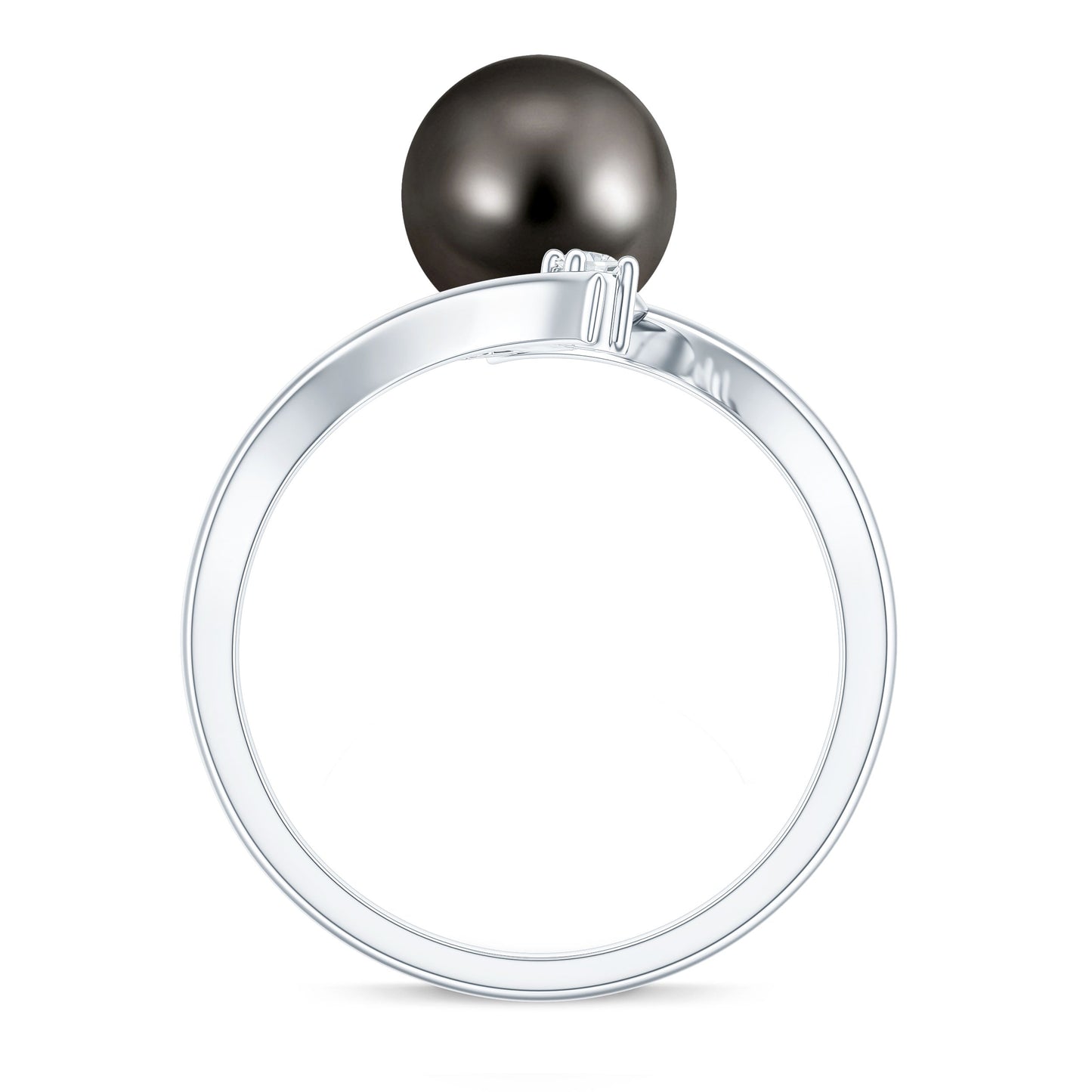 Tahitian Black Pearl Bypass Engagement Ring with Diamond