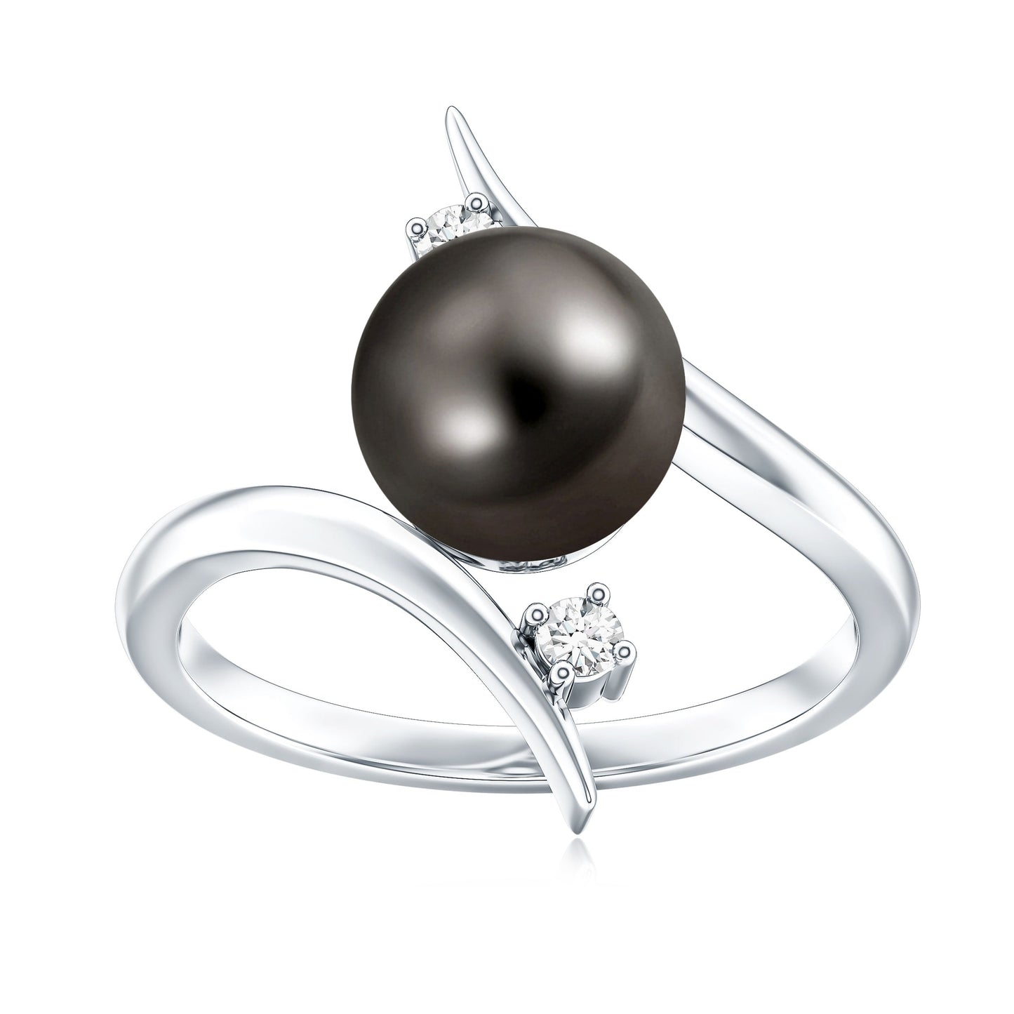 Tahitian Black Pearl Bypass Engagement Ring with Diamond