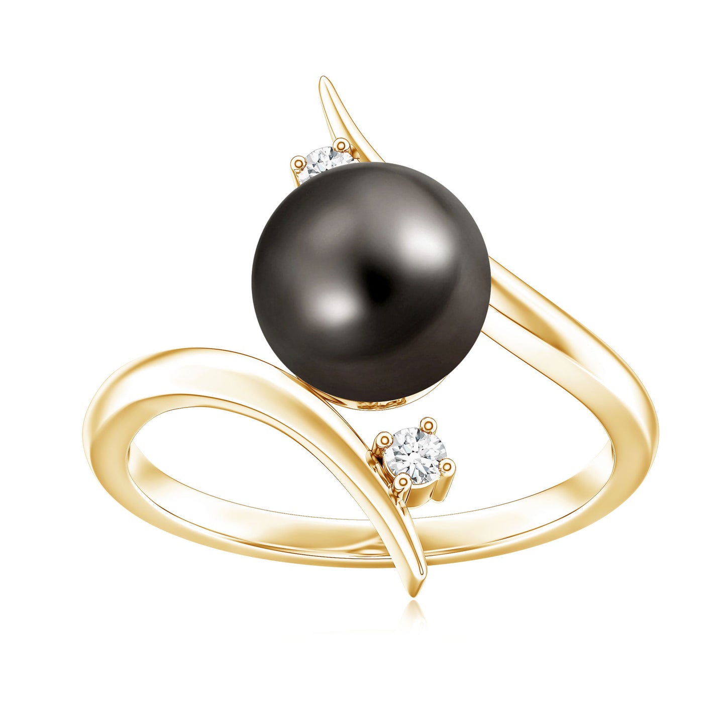Tahitian Black Pearl Bypass Engagement Ring with Diamond