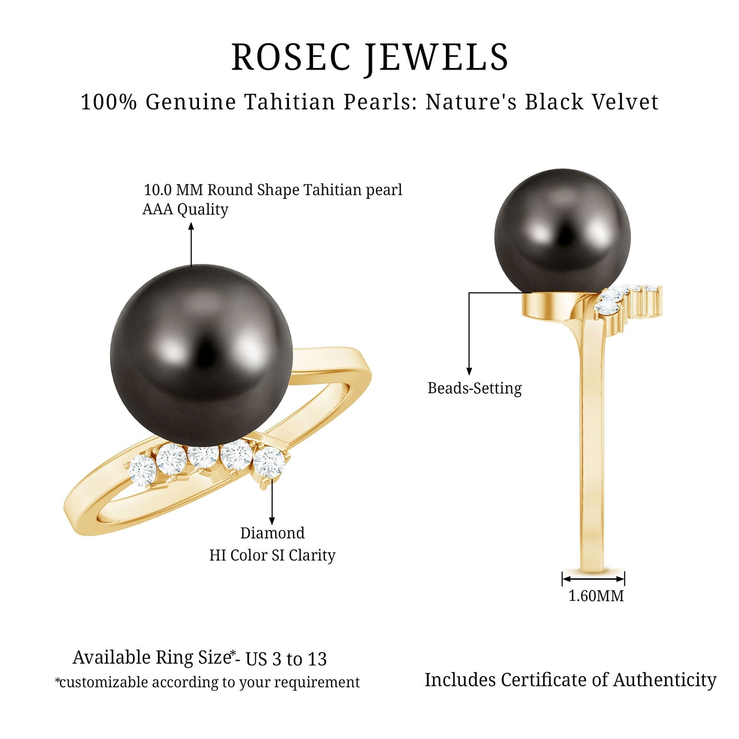 8 Carat Designer Tahitian Pearl Solitaire Ring with Diamond
