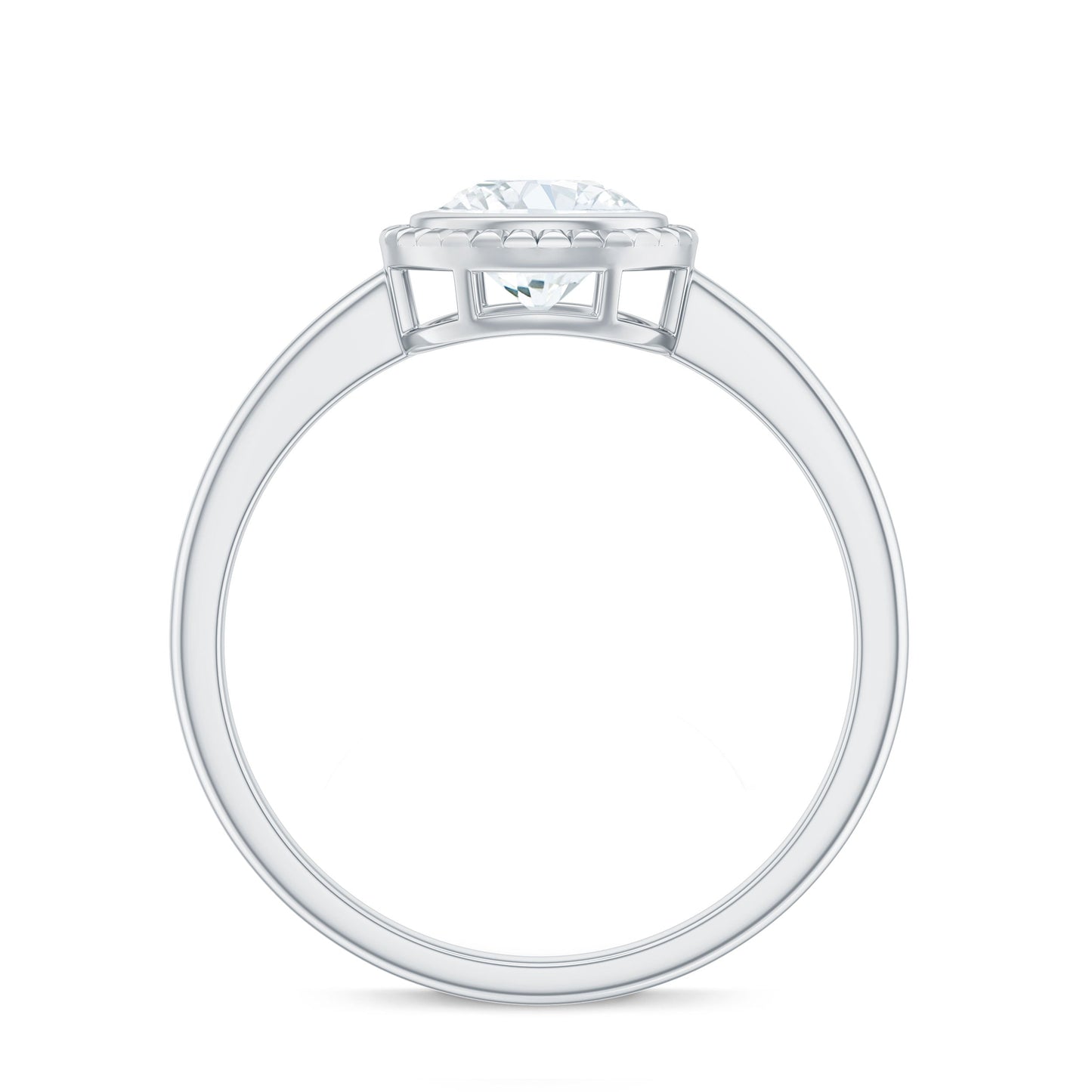 0.9 Carat Round Moissanite Solitaire Engagement Ring in Bezel Setting