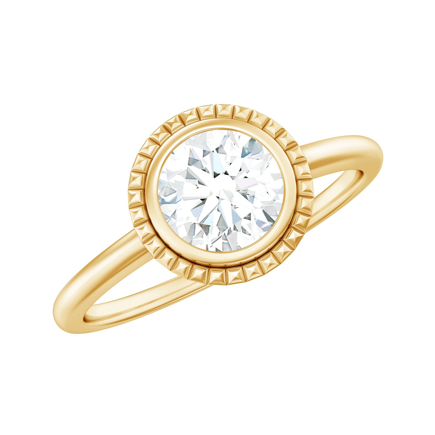 0.9 Carat Round Moissanite Solitaire Engagement Ring in Bezel Setting