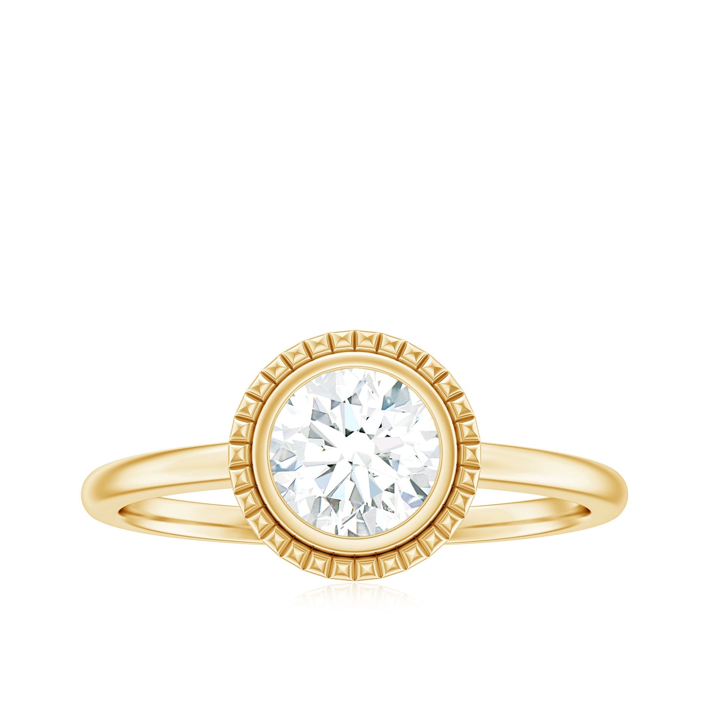 0.9 Carat Round Moissanite Solitaire Engagement Ring in Bezel Setting