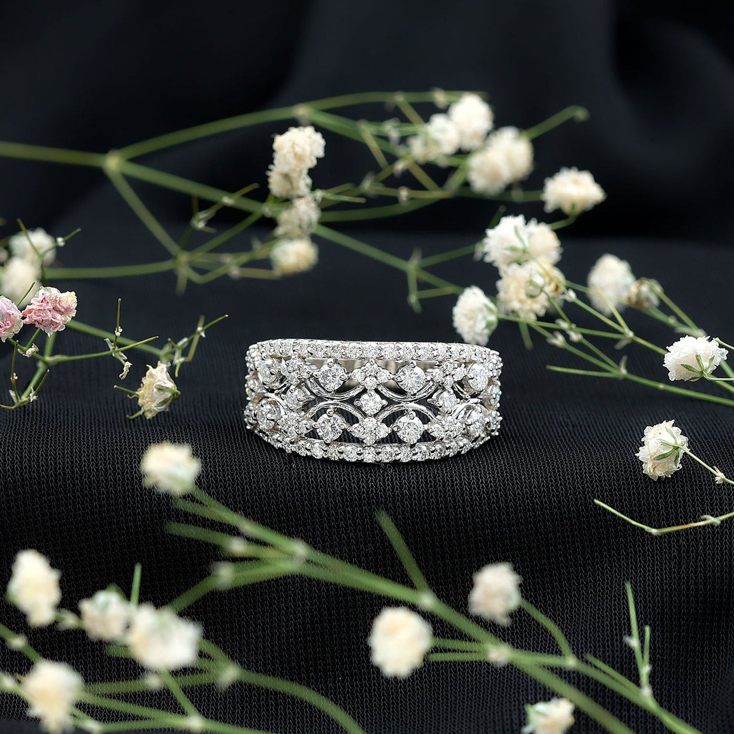 Certified Moissanite Vintage Wedding Band Ring