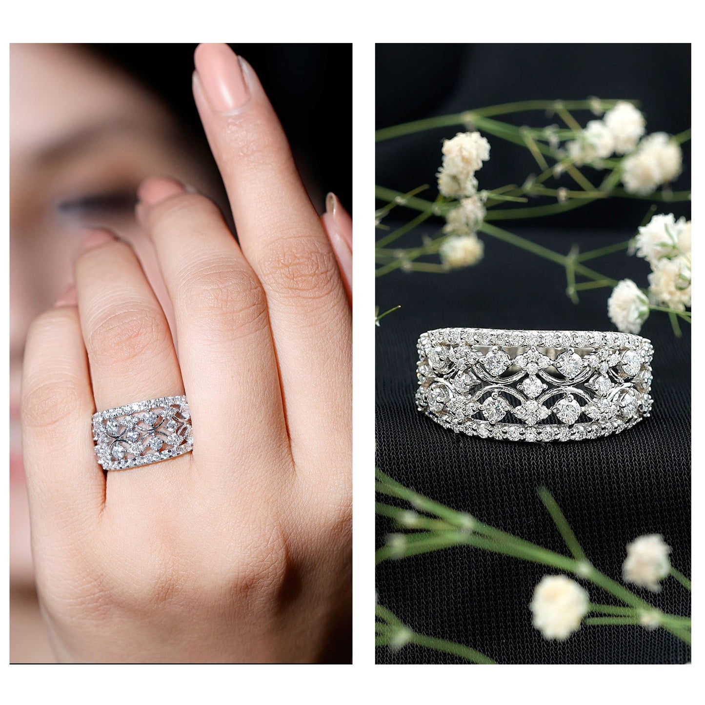 Certified Moissanite Vintage Wedding Band Ring