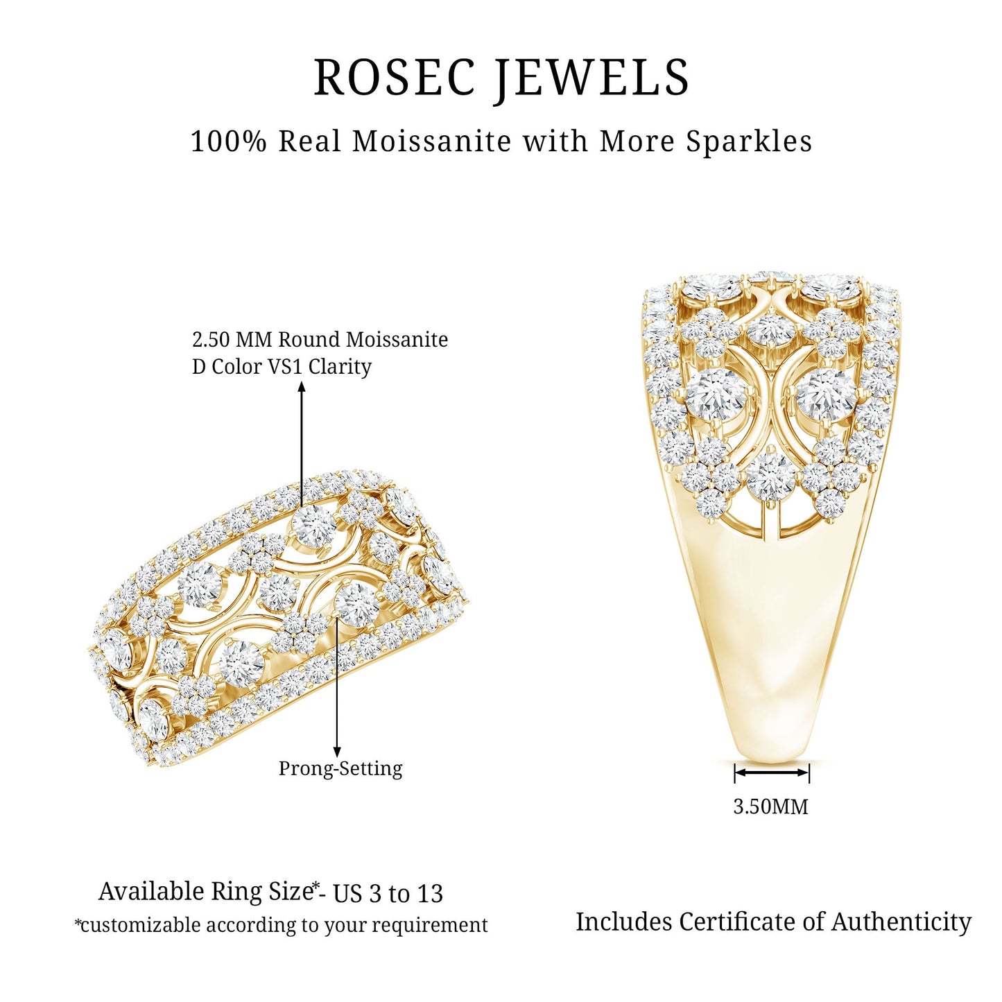 Certified Moissanite Vintage Wedding Band Ring