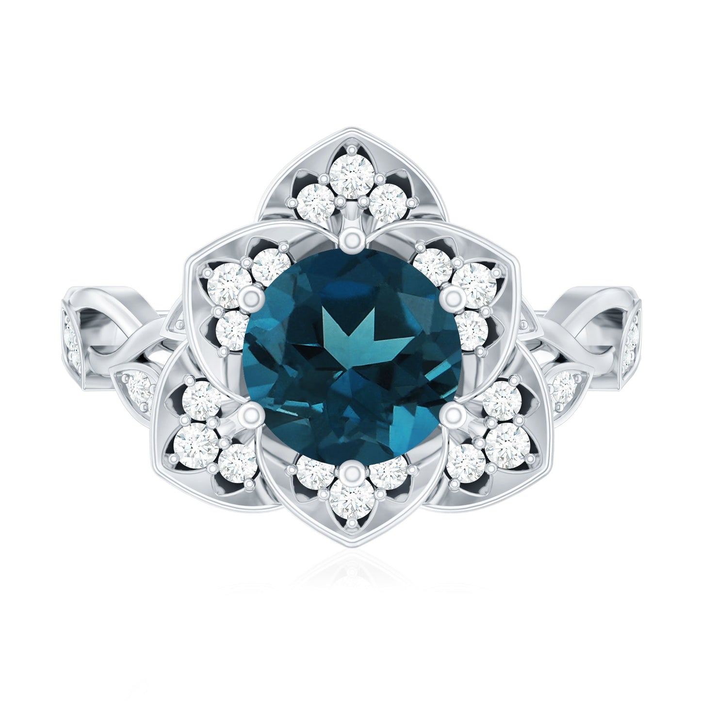 London Blue Topaz and Diamond Cocktail Flower Engagement Ring