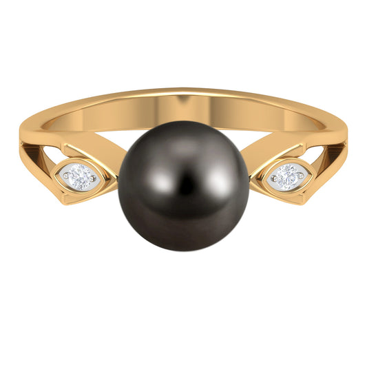 Solitaire Tahitian Pearl Contemporary Engagement Ring with Diamond